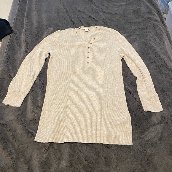 Women’s Gap Modern Rib Henley T-Shirt, Oatmeal Heather - size L - Picture 1 of 9